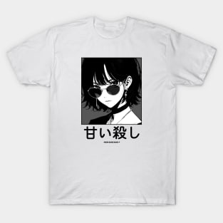 Stylish Japanese Girl Anime Black and White Manga Aesthetic Streetwear T-Shirt